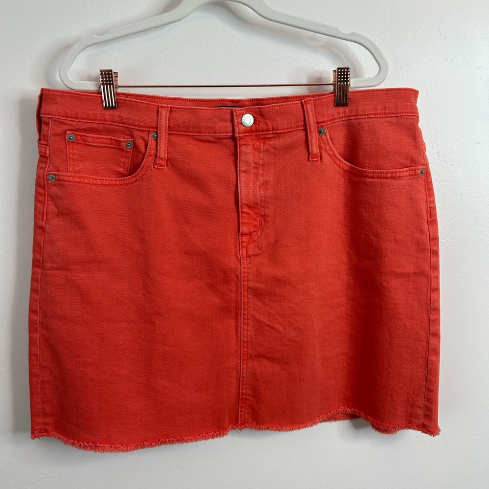 NWT J. Crew Mercantile Coral Denim Skirt w/ Raw Hem Size 14 🧡🪸❤️
